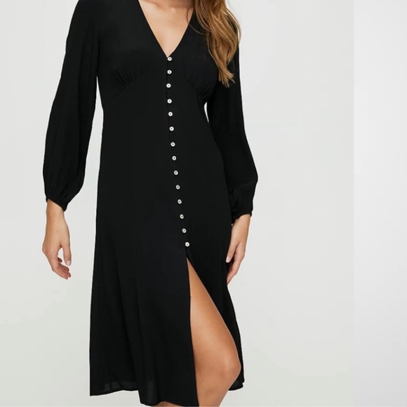Wilfred Long Sleeve Button Down Midi Dress Black Size Large - Picture 2 of 10